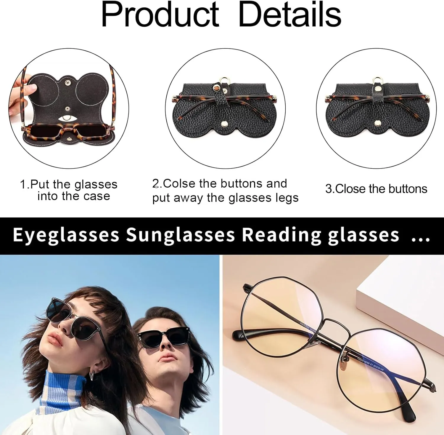 3 Pcs Soft Leather Sunglasses Bag, Portable Glasses Case Holder Sunglasses Pouch with Wrist Strap, Slim Glass Organizer Case