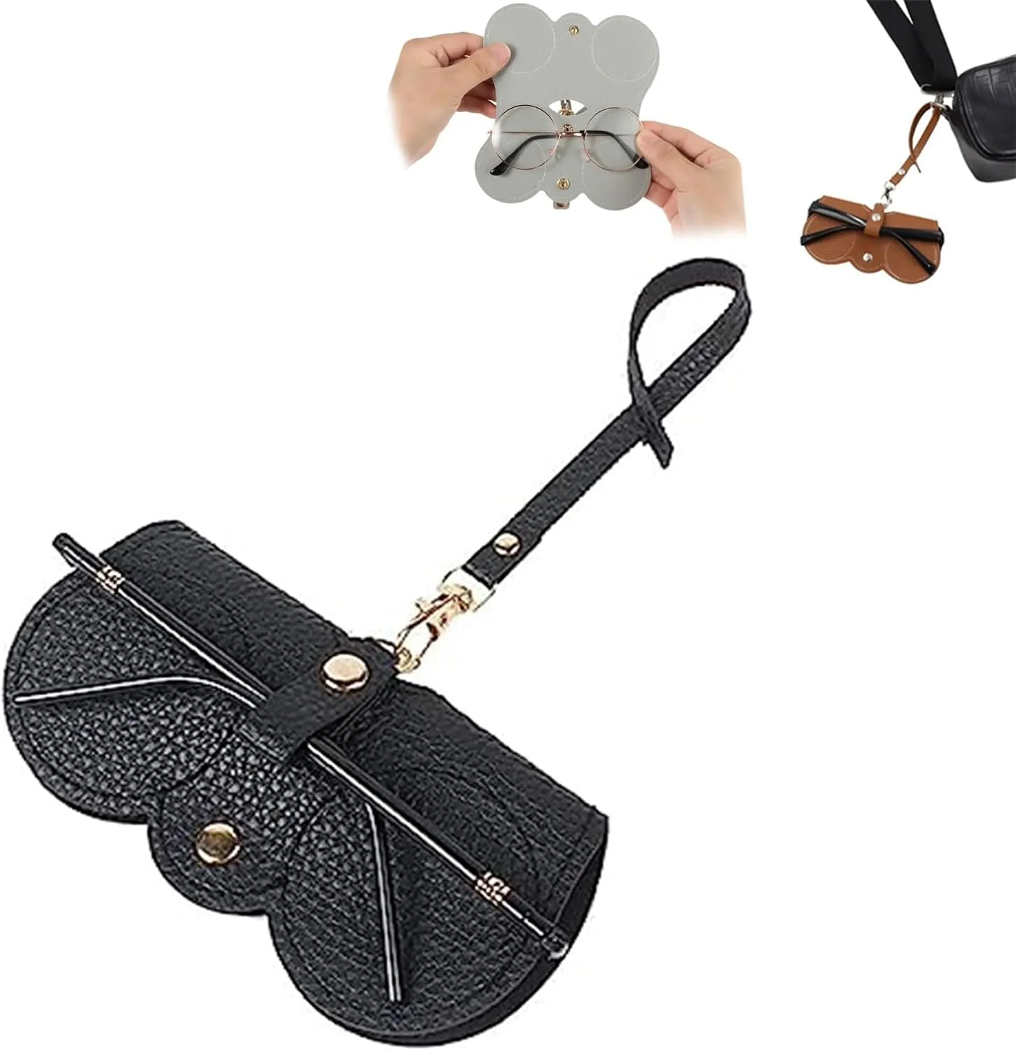 3 Pcs Soft Leather Sunglasses Bag, Portable Glasses Case Holder Sunglasses Pouch with Wrist Strap, Slim Glass Organizer Case
