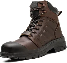 6" Steel Toe Work Boots for Men Waterproof Durable Crazy-Horse Non Slip Industrial and Construction Safety Footwear Mens Work Boots