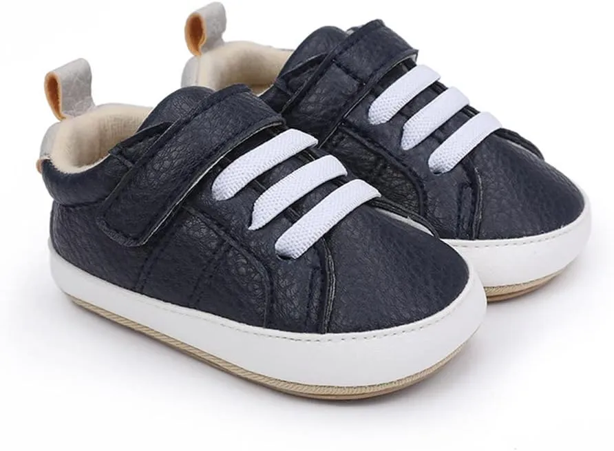 Baby Boys Girls Leather PRE-Walking Sneakers Toddler Anti-Slip Rubber Sole Infant Lightweight First Step Shoes