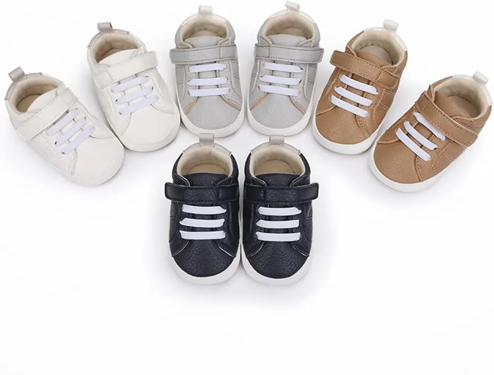 Baby Boys Girls Leather PRE-Walking Sneakers Toddler Anti-Slip Rubber Sole Infant Lightweight First Step Shoes