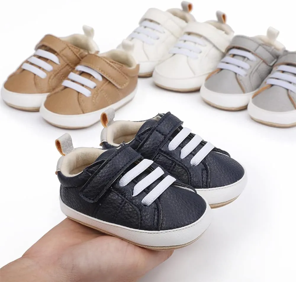 Baby Boys Girls Leather PRE-Walking Sneakers Toddler Anti-Slip Rubber Sole Infant Lightweight First Step Shoes