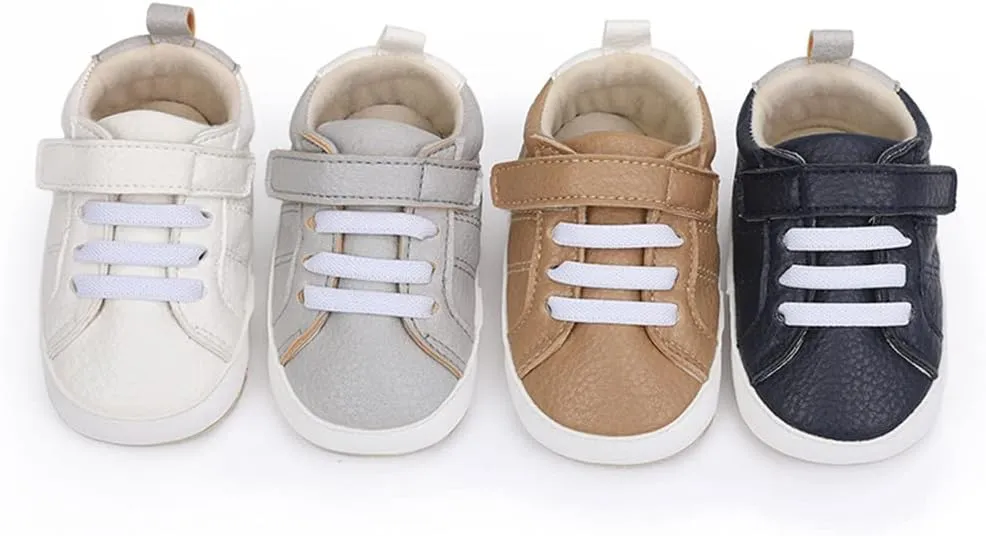 Baby Boys Girls Leather PRE-Walking Sneakers Toddler Anti-Slip Rubber Sole Infant Lightweight First Step Shoes