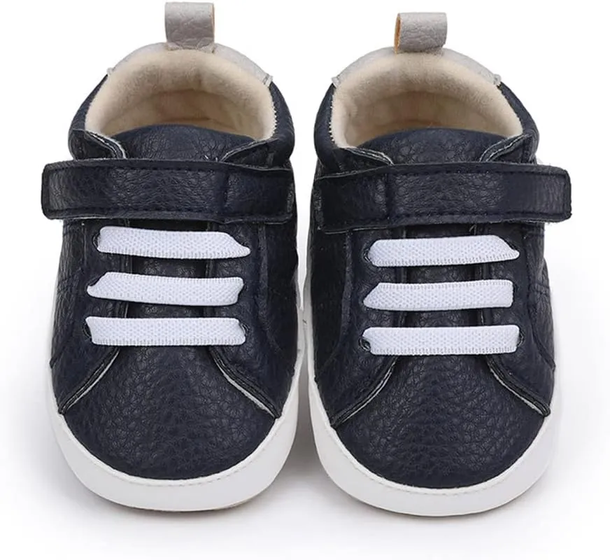 Baby Boys Girls Leather PRE-Walking Sneakers Toddler Anti-Slip Rubber Sole Infant Lightweight First Step Shoes