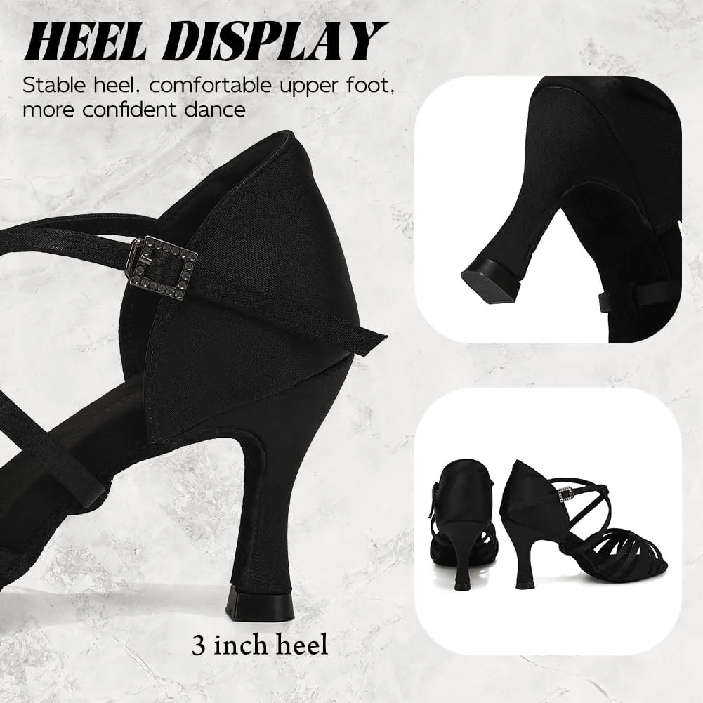 Ballroom Latin Dance Shoes for Women Open Toe Salsa Tango Professional Dance Shoes 3 Inch