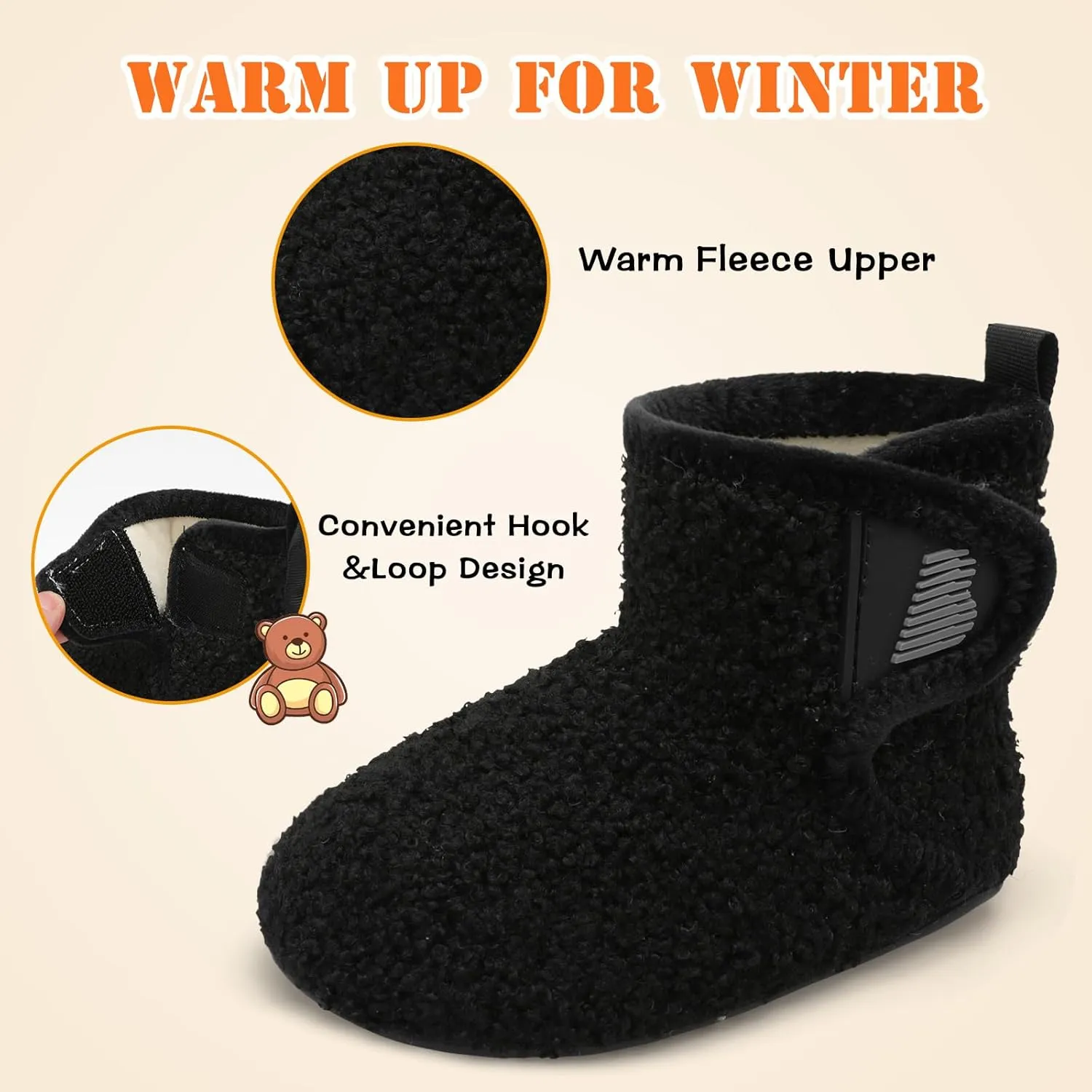 BARERUN Toddler Slippers Girls Boys House Shoes Baby Winter Booties Plush Cozy Kids House Slipper Warm Lightweight Infant Walking Shoes Socks