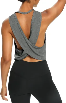 Bestisun Womens Open Back Workout Shirts Cropped Yoga Tank Tops Backless Athletic Clothes
