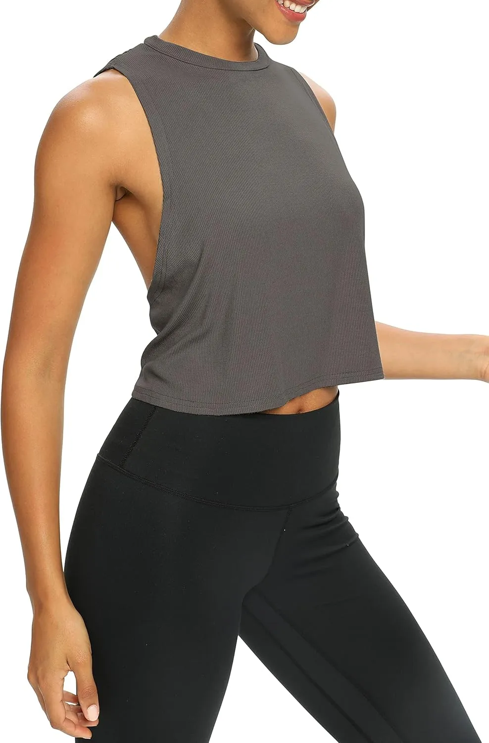 Bestisun Womens Open Back Workout Shirts Cropped Yoga Tank Tops Backless Athletic Clothes