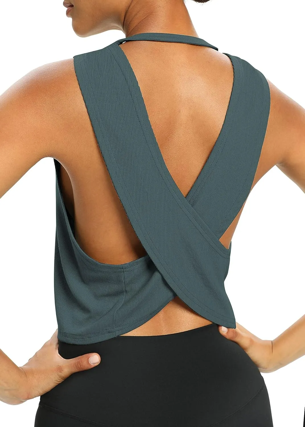 Bestisun Womens Open Back Workout Shirts Cropped Yoga Tank Tops Backless Athletic Clothes