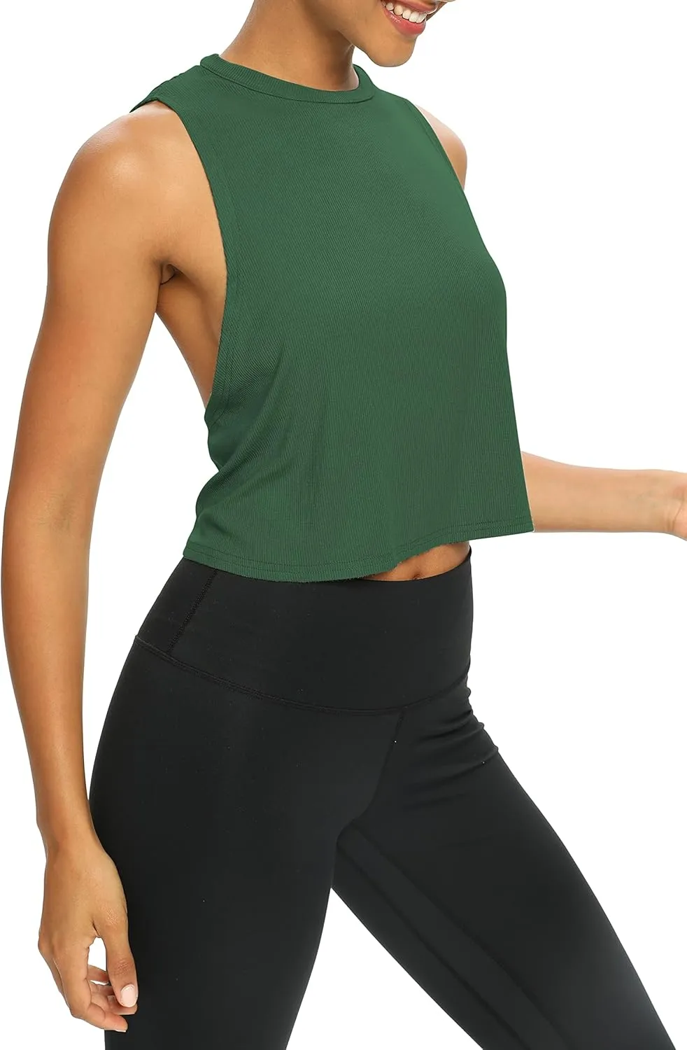 Bestisun Womens Open Back Workout Shirts Cropped Yoga Tank Tops Backless Athletic Clothes