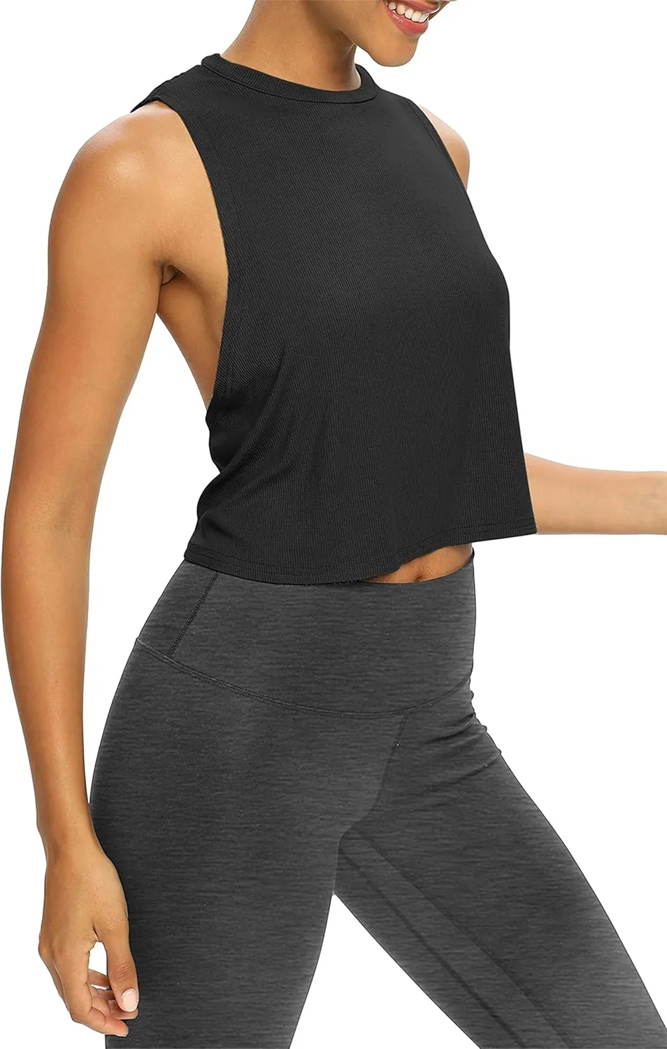 Bestisun Womens Open Back Workout Shirts Cropped Yoga Tank Tops Backless Athletic Clothes