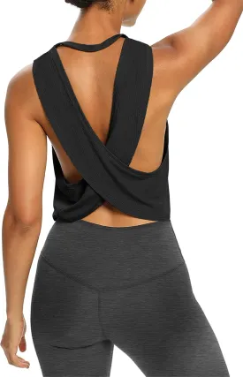 Bestisun Womens Open Back Workout Shirts Cropped Yoga Tank Tops Backless Athletic Clothes
