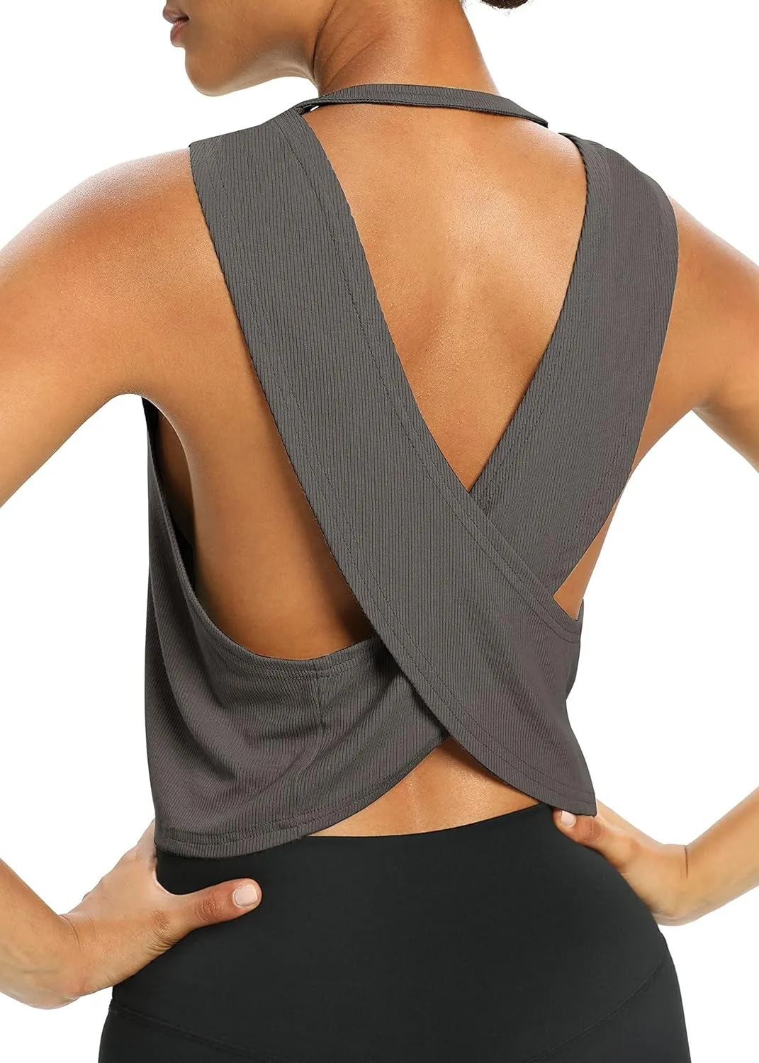 Bestisun Womens Open Back Workout Shirts Cropped Yoga Tank Tops Backless Athletic Clothes