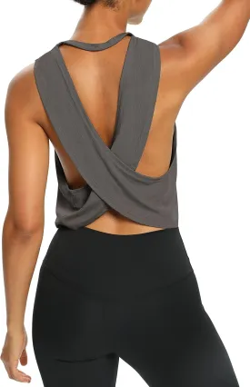 Bestisun Womens Open Back Workout Shirts Cropped Yoga Tank Tops Backless Athletic Clothes