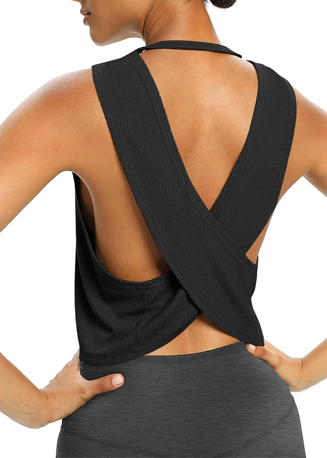 Bestisun Womens Open Back Workout Shirts Cropped Yoga Tank Tops Backless Athletic Clothes