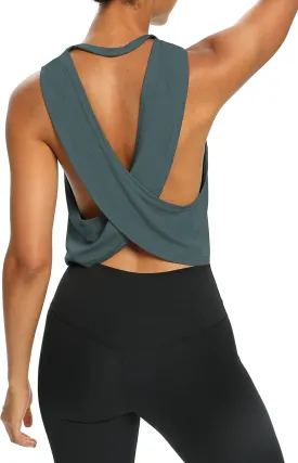 Bestisun Womens Open Back Workout Shirts Cropped Yoga Tank Tops Backless Athletic Clothes