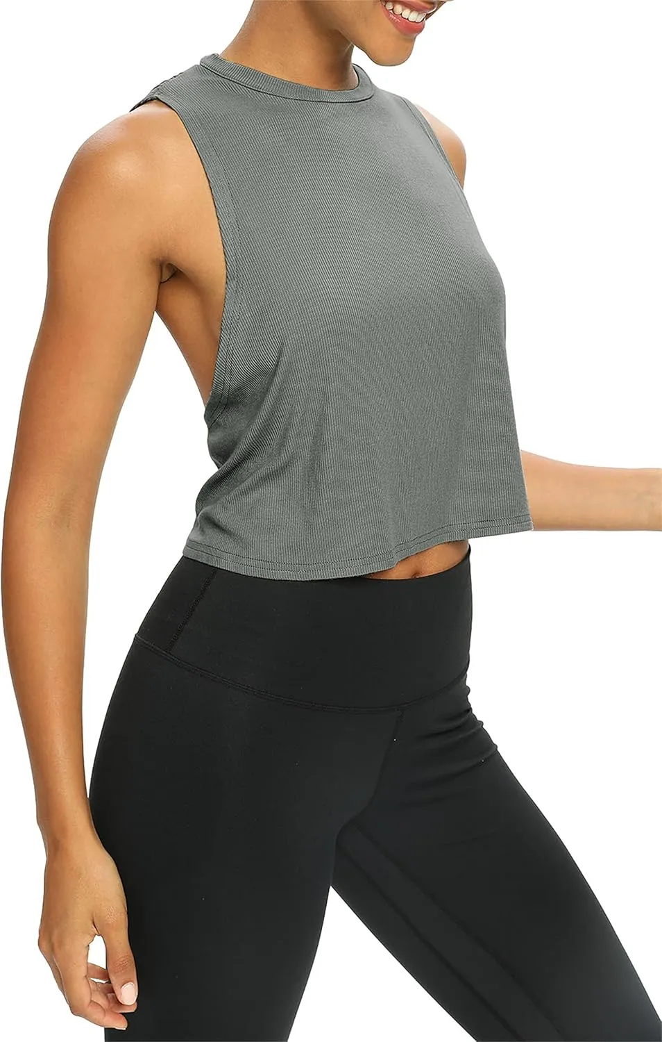Bestisun Womens Open Back Workout Shirts Cropped Yoga Tank Tops Backless Athletic Clothes