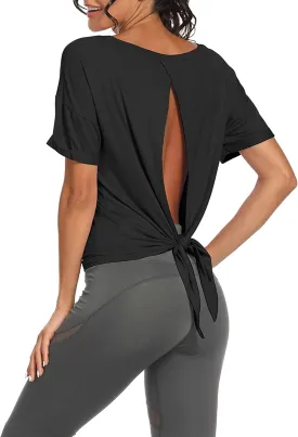 Bestisun Workout Tops Open Back Shirts Gym Athletic Clothes Tie Back Musle Tank for Women