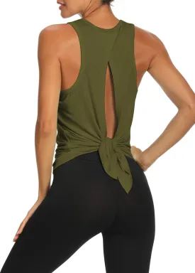 Bestisun Workout Tops Open Back Shirts Gym Athletic Clothes Tie Back Musle Tank for Women