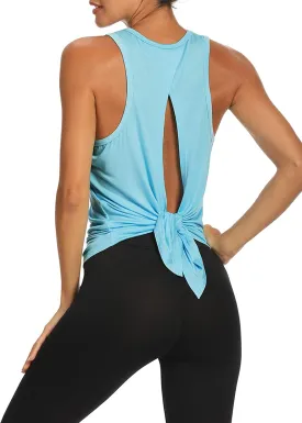Bestisun Workout Tops Open Back Shirts Gym Athletic Clothes Tie Back Musle Tank for Women
