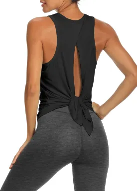 Bestisun Workout Tops Open Back Shirts Gym Athletic Clothes Tie Back Musle Tank for Women