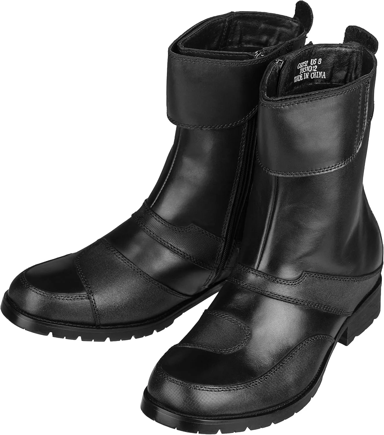 CALTO Men's Invisible Height Increasing Elevator Shoes - Black Leather Zipper High-top Biker Boots - 3.3 Inches Taller - G6252 - Size 7.5 D(M) US