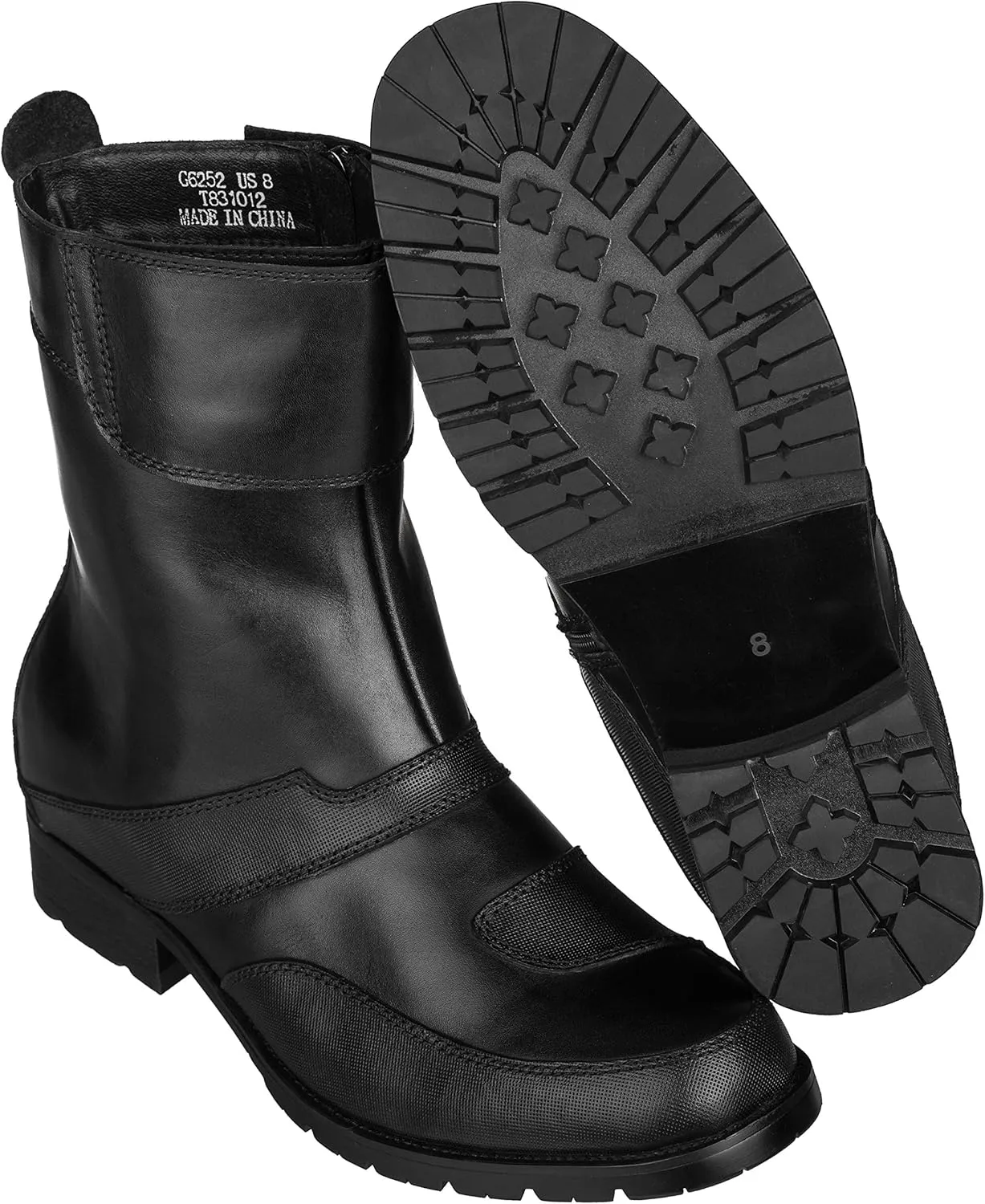 CALTO Men's Invisible Height Increasing Elevator Shoes - Black Leather Zipper High-top Biker Boots - 3.3 Inches Taller - G6252 - Size 7.5 D(M) US