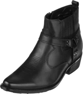 CALTO Men's Invisible Height Increasing Elevator Shoes - Black Premium Leather Cowboy Zipper Boots - 3.3 Inches Taller - T8112 - Size 8 D(M) US