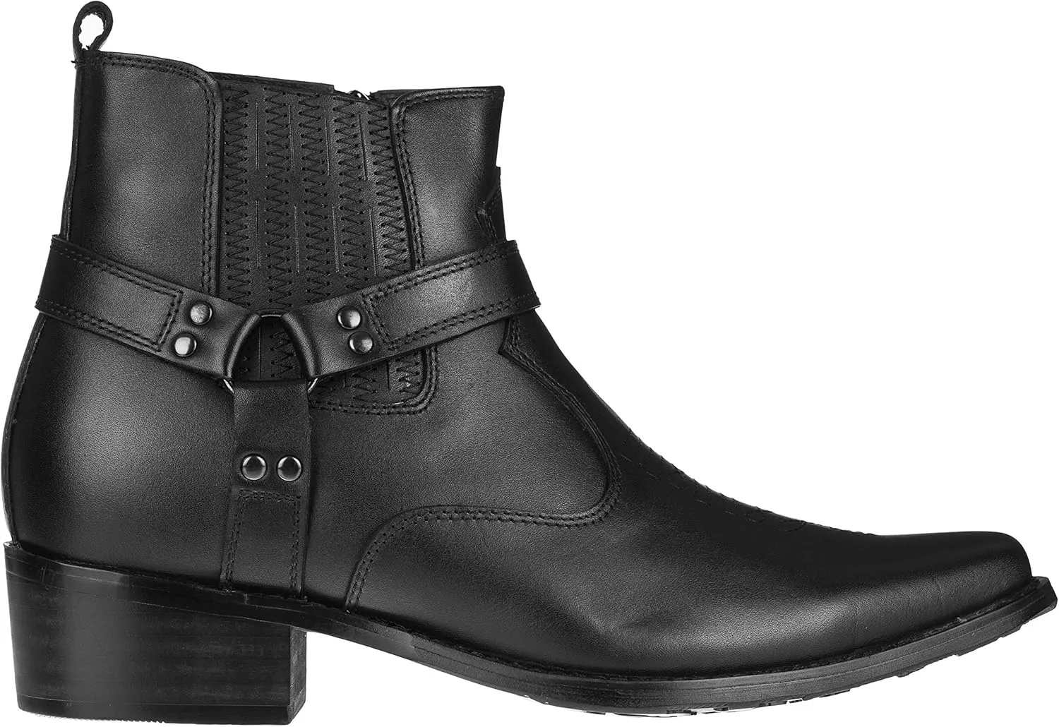 CALTO Men's Invisible Height Increasing Elevator Shoes - Black Premium Leather Cowboy Zipper Boots - 3.3 Inches Taller - T8112 - Size 9 D(M) US