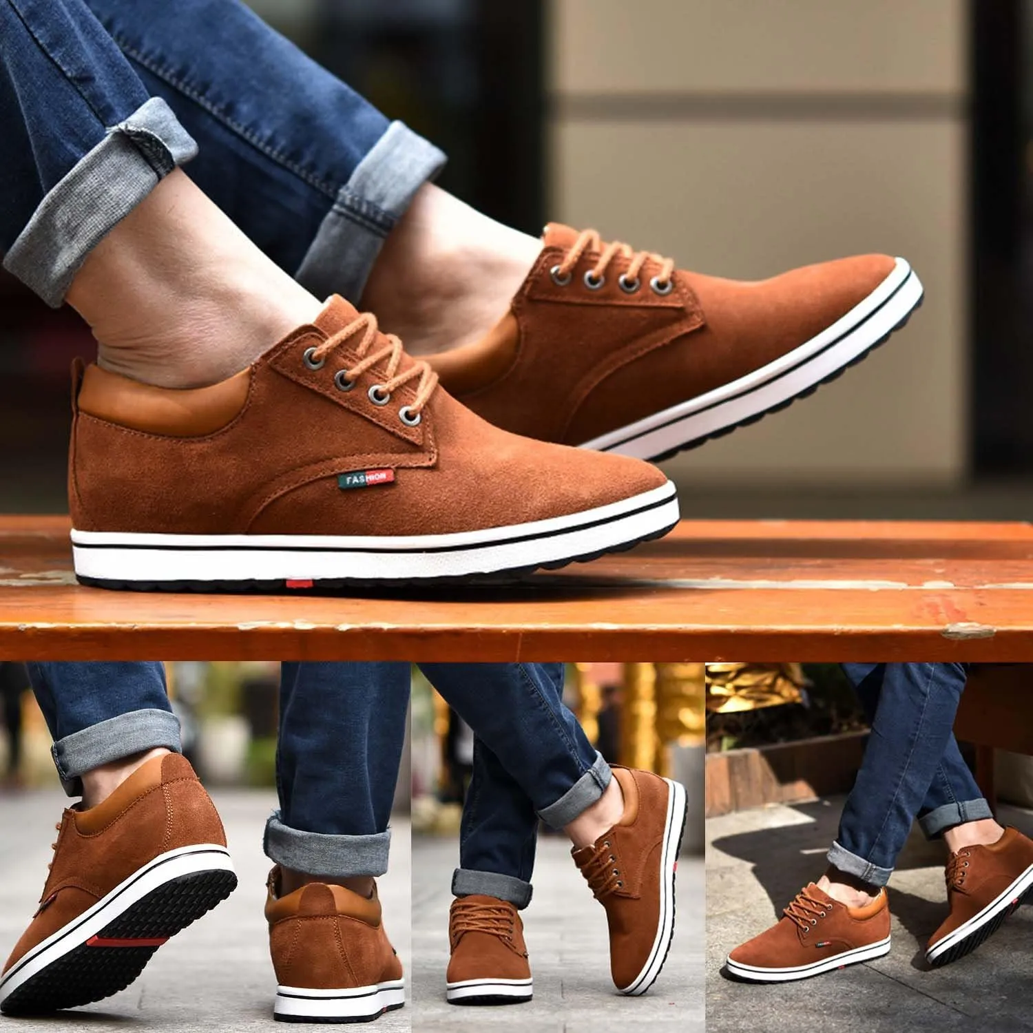 CERYTHRINA Men's Taller Height Increasing Elevator Shoes 2.36'' Lace-up Flannelette Cowhide Leather Dress Shoes