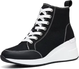 Cestfini Graffiti High Top Sneakers for Women Breathable White Black Platform Sneakers Lace up Womens Canvas Shoes