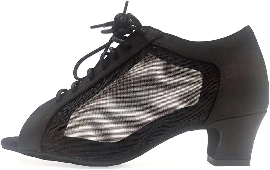 Comfortable Low heel 1.5" Black Khaki Professional Latin Ballroom Dance Shoes Women L-030