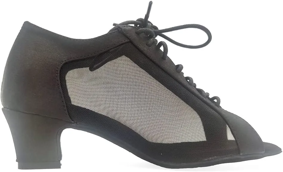 Comfortable Low heel 1.5" Black Khaki Professional Latin Ballroom Dance Shoes Women L-030