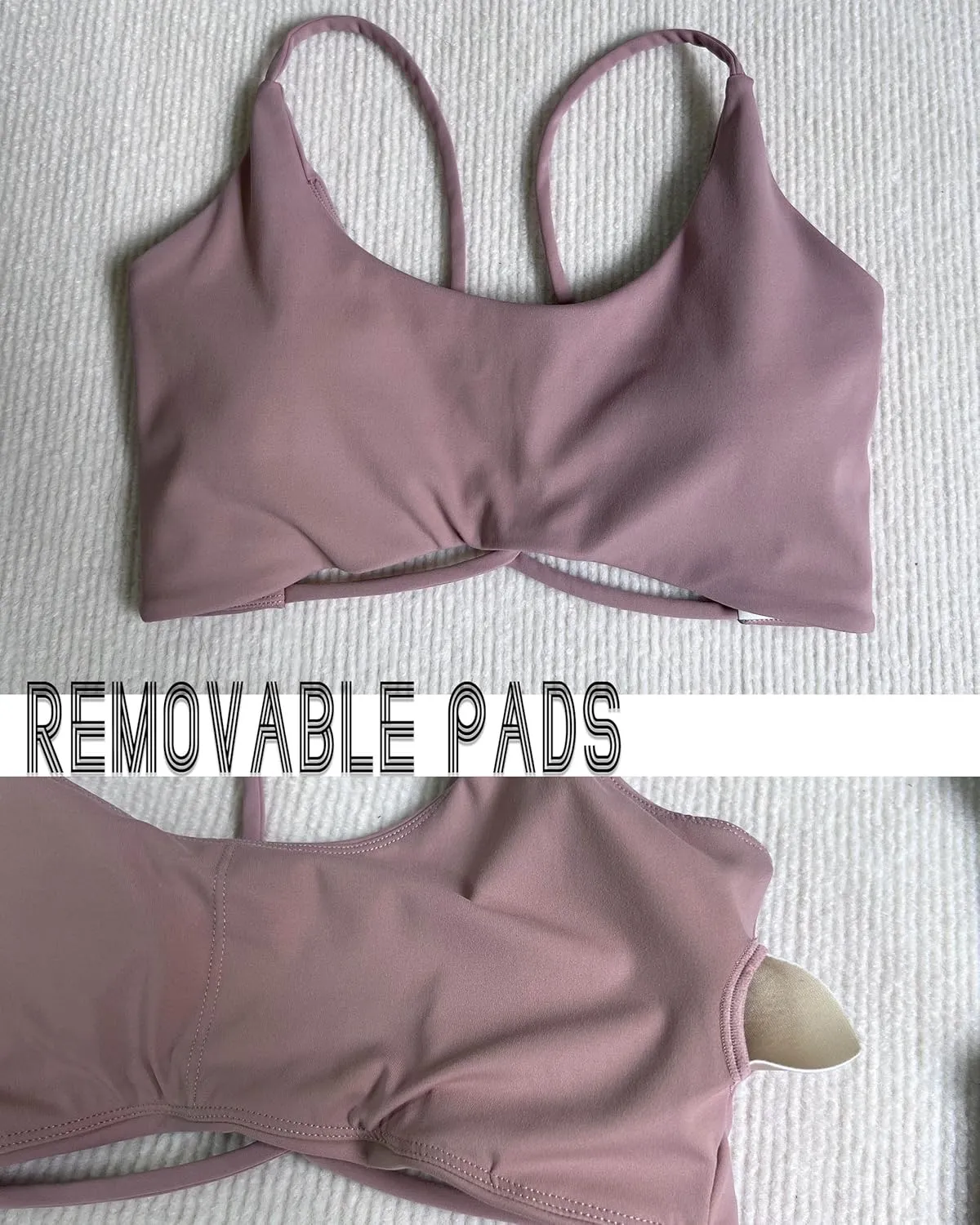 Danysu Backless Sports Bra Soft Workout Tops with Removable Padded Yoga Training Bras Strappy Going Out Top