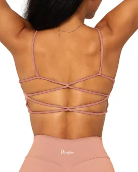 Danysu Backless Sports Bra Soft Workout Tops with Removable Padded Yoga Training Bras Strappy Going Out Top