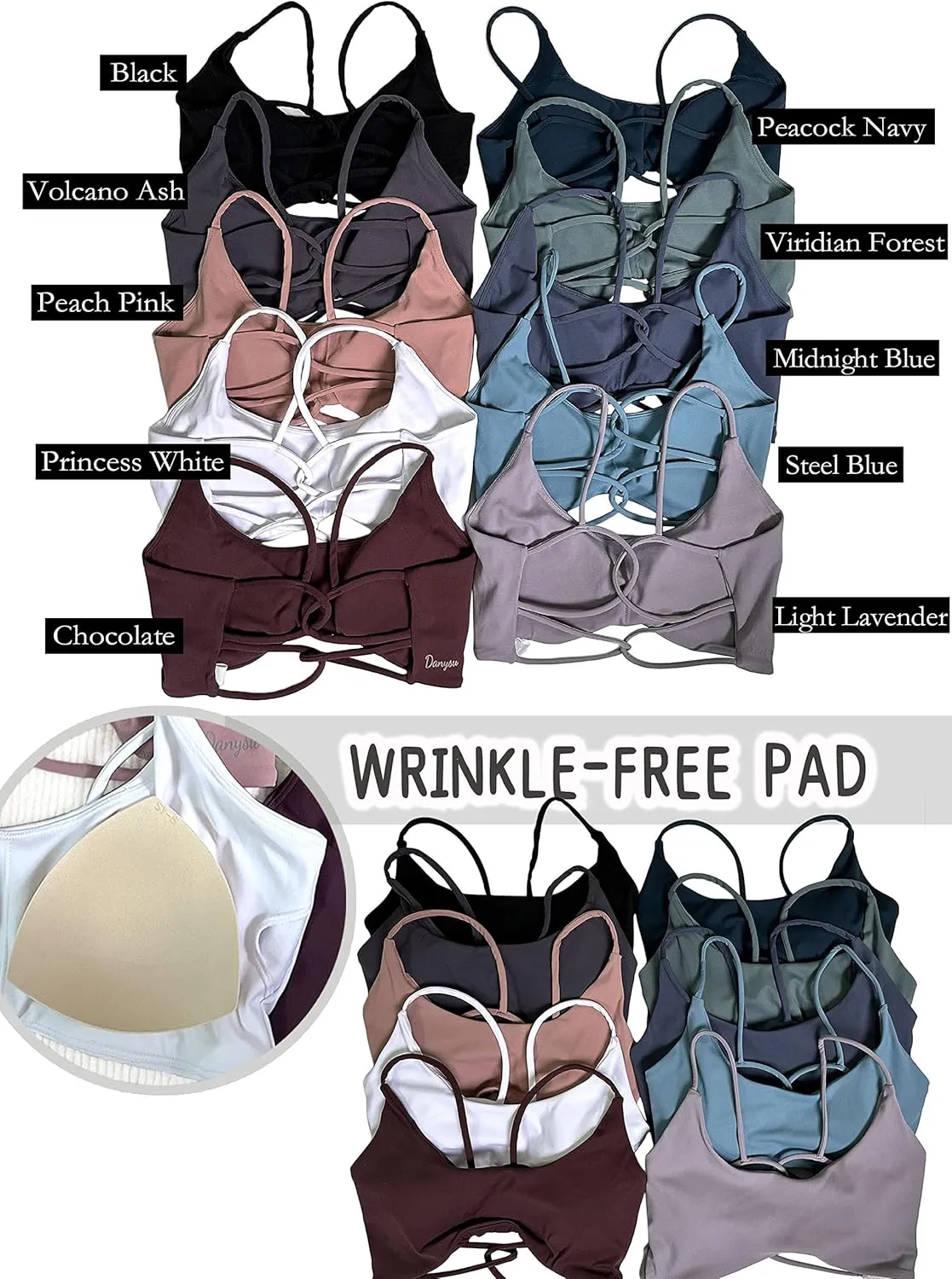 Danysu Backless Sports Bra Soft Workout Tops with Removable Padded Yoga Training Bras Strappy Going Out Top
