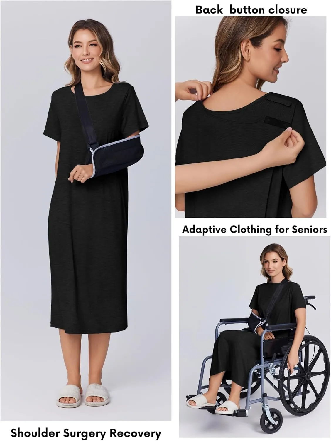 Deyeek Open Back Hospital Gowns for Women Post Shoulder Surgery Dress Adaptive Clothing Night Robes for Spinal Recovery