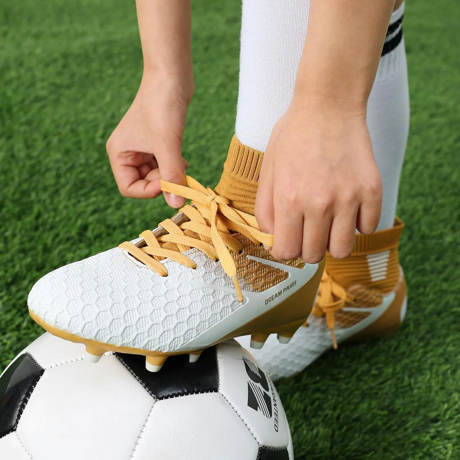 DREAM PAIRS Boys Girls Soccer Cleats Youth Firm Groud Outdoor Sport Athletic High Top Football Shoes for Little/Big Kid