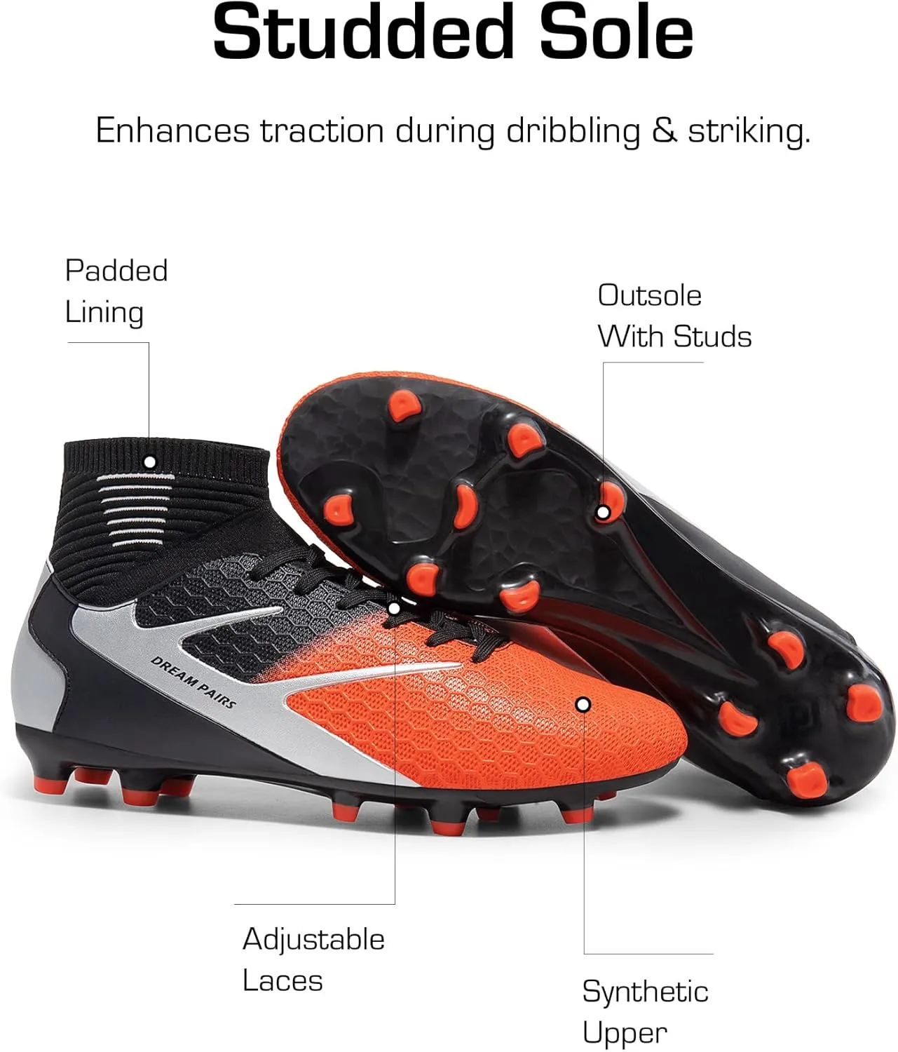 DREAM PAIRS Men's High Tops Lace Up Soccer Cleats, Lightweight Professional Athletic Football Cleats Mens Athletic Shoes for Training Soccer