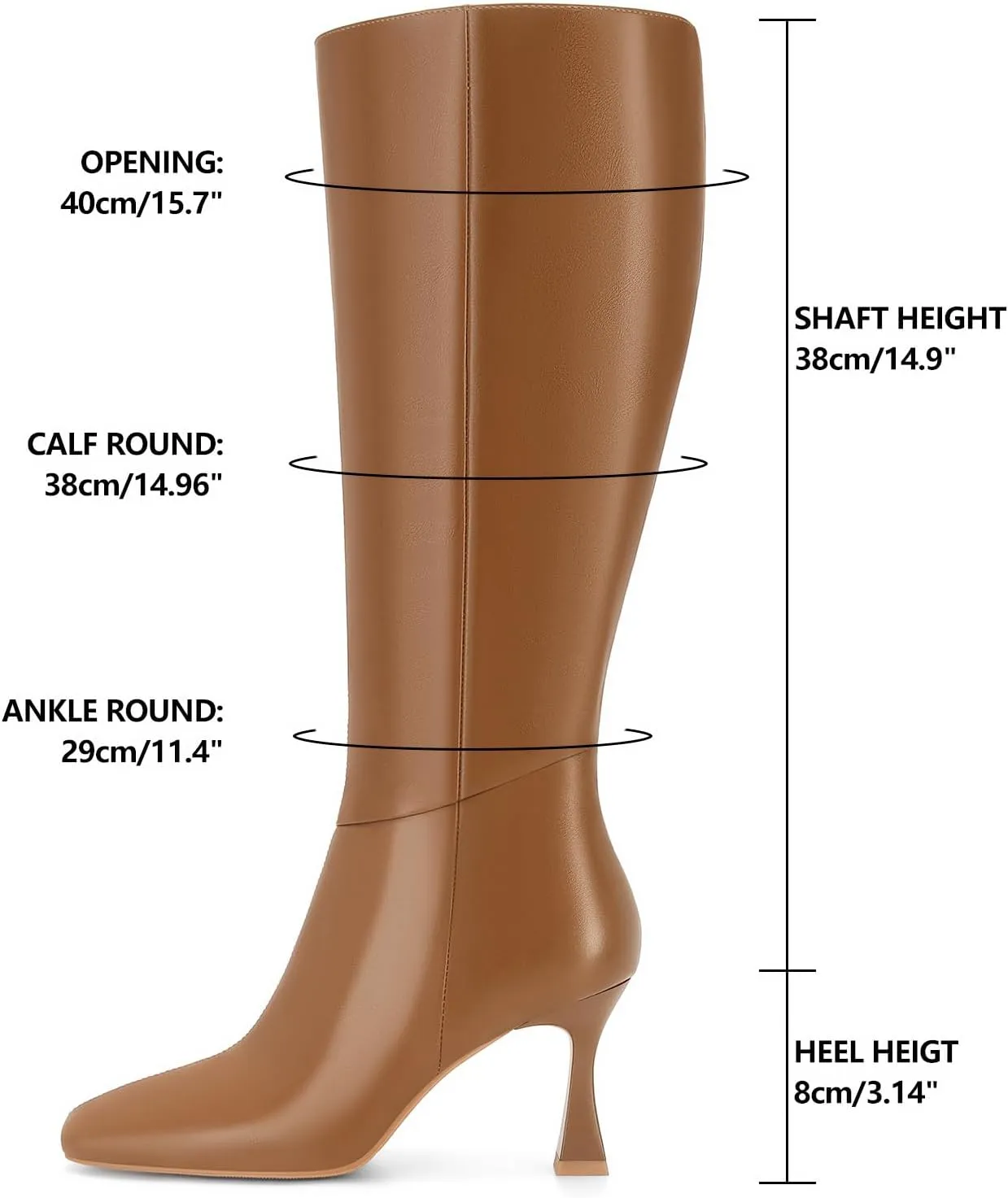 Dsevht Black Leather Knee High Boots for Women Stiletto Kitten Heeled Sexy Boots Square Toe and Side Zipper Design Fashion Dress Boots