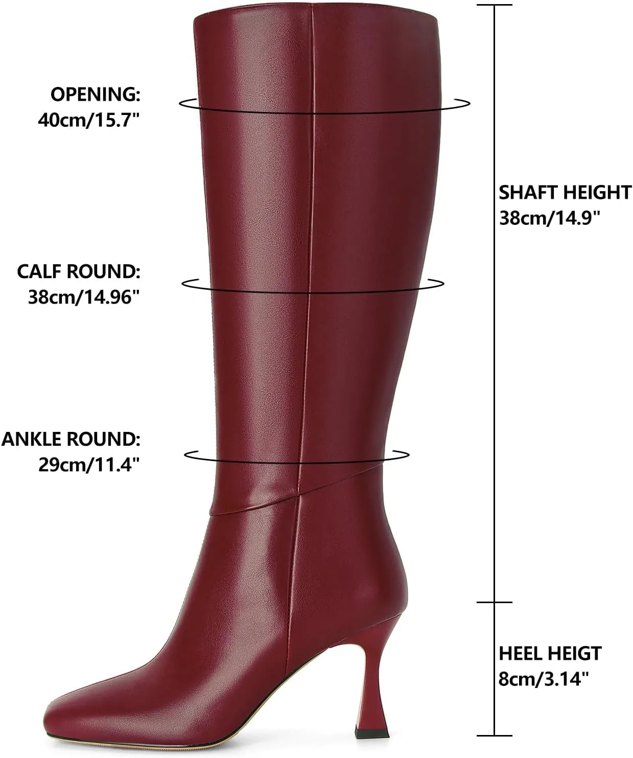 Dsevht Black Leather Knee High Boots for Women Stiletto Kitten Heeled Sexy Boots Square Toe and Side Zipper Design Fashion Dress Boots