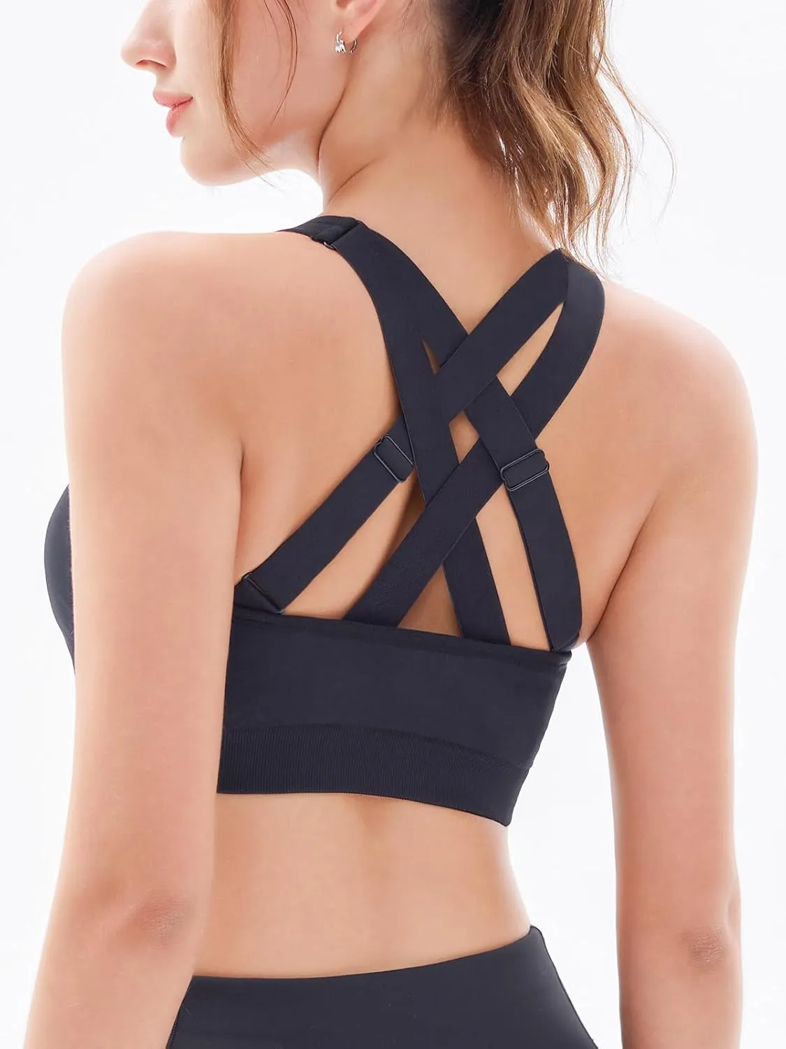 FITTIN Padded Sports Bras for Women: Support Strappy Adjustable Straps Cross Back Sport Bra Pack for Workout Yoga Running Gym