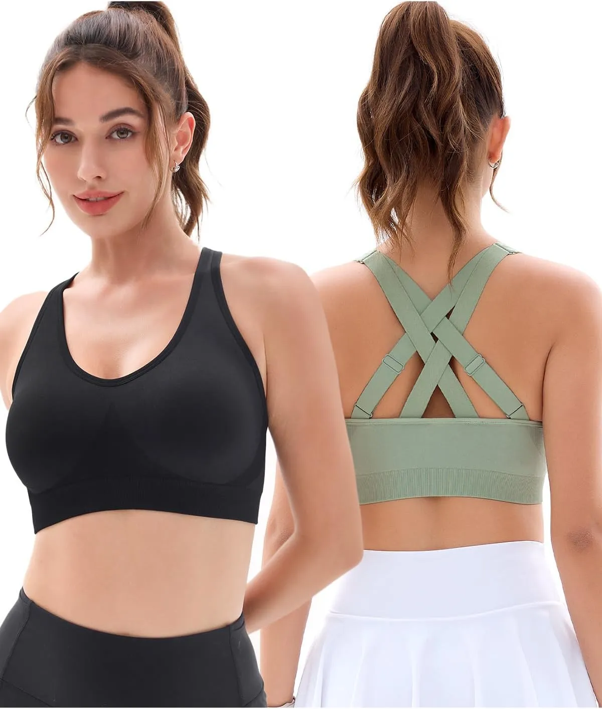 FITTIN Padded Sports Bras for Women: Support Strappy Adjustable Straps Cross Back Sport Bra Pack for Workout Yoga Running Gym