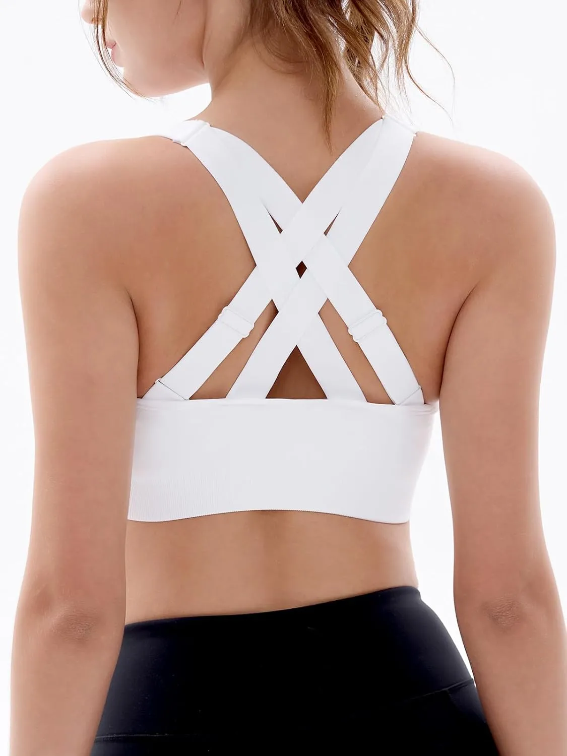 FITTIN Padded Sports Bras for Women: Support Strappy Adjustable Straps Cross Back Sport Bra Pack for Workout Yoga Running Gym