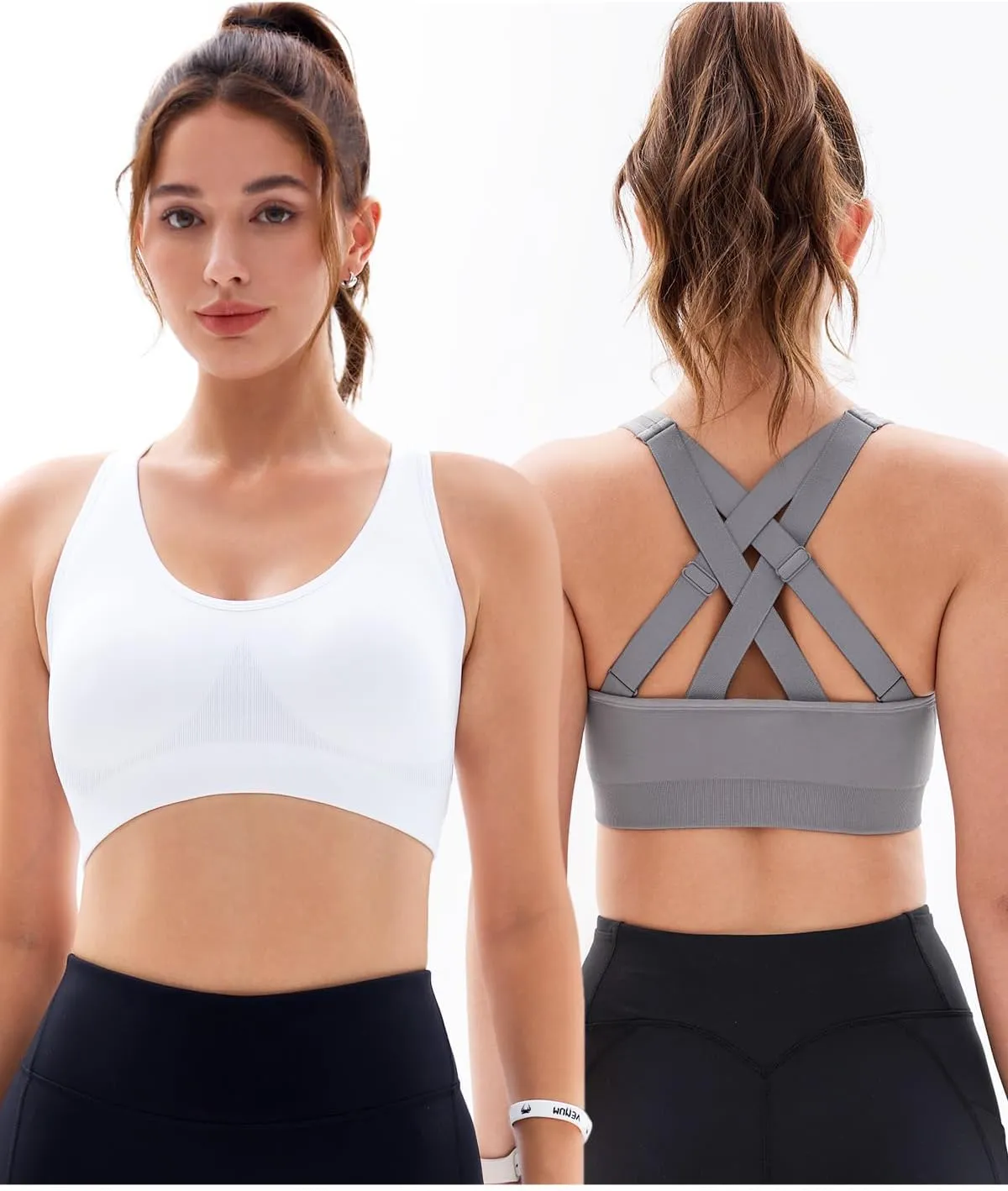 FITTIN Padded Sports Bras for Women: Support Strappy Adjustable Straps Cross Back Sport Bra Pack for Workout Yoga Running Gym