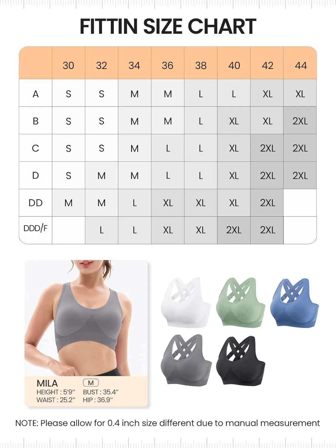 FITTIN Padded Sports Bras for Women: Support Strappy Adjustable Straps Cross Back Sport Bra Pack for Workout Yoga Running Gym