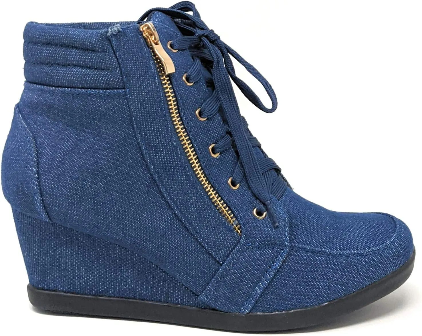 Forever Link Kaipo-88 Women's Fashion Round Toe Lace Up Hidden Wedge Sneaker Booties