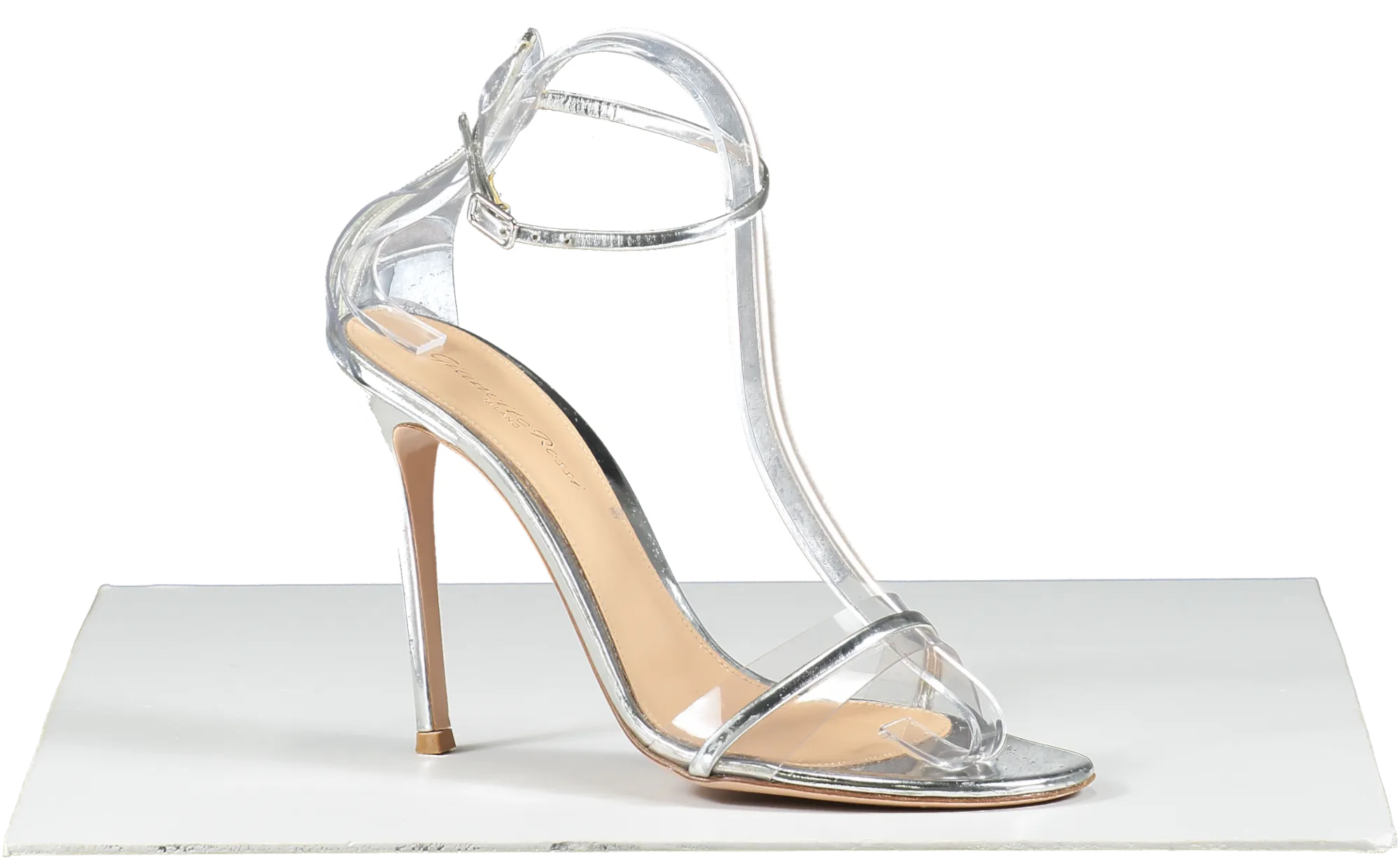 Gianvito Rossi Metallic Silver Leather And Pvc Heeled Sandals UK 6 EU 39 👠
