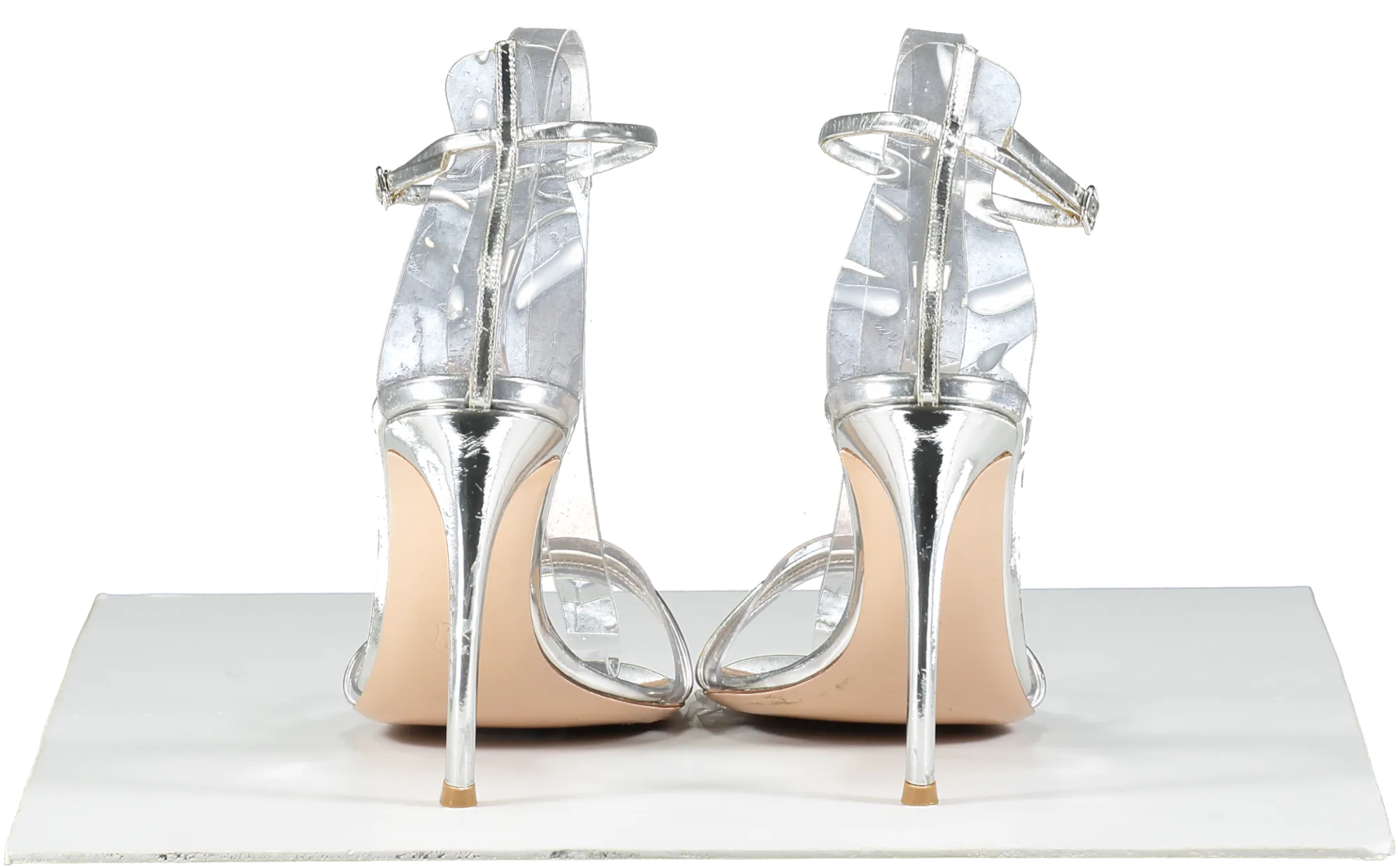 Gianvito Rossi Metallic Silver Leather And Pvc Heeled Sandals UK 6 EU 39 👠