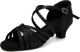 Girls Latin Salsa Ballroom Dance Shoes Low Heel Performance Practice Dancing Shoes for Kids